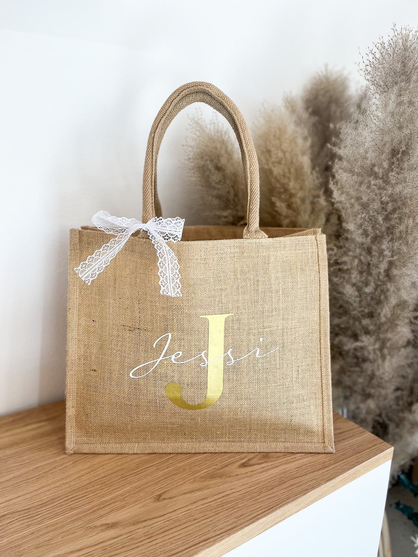 Aesthetic Jute Bag with Bow