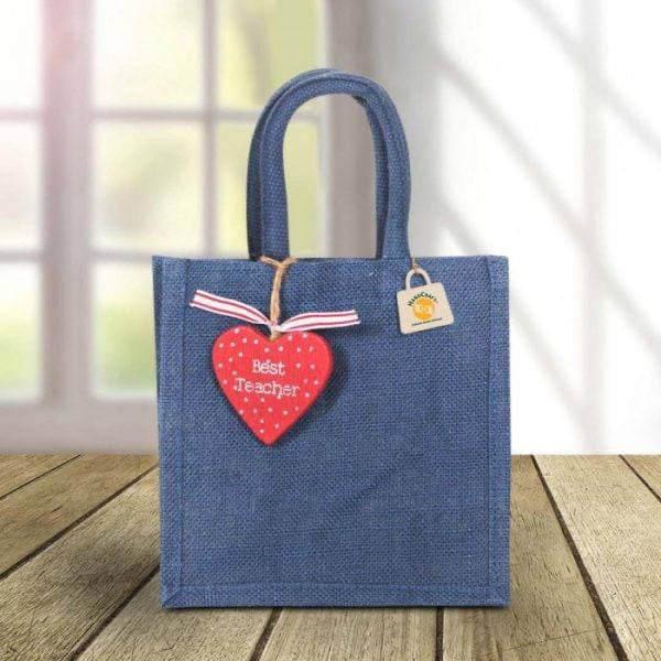 Blue Jute Bag With Heart