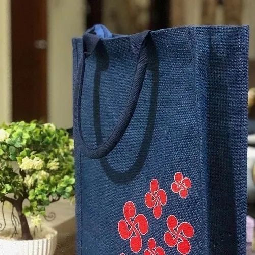Blue with Red Flower Jute Bag