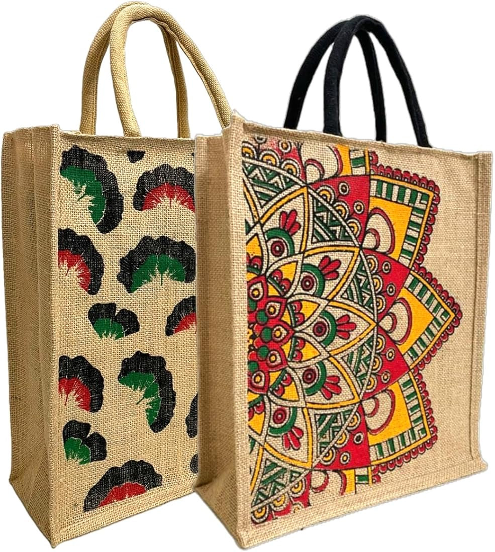Colorful Mandala Design with Zipper Jute Bag