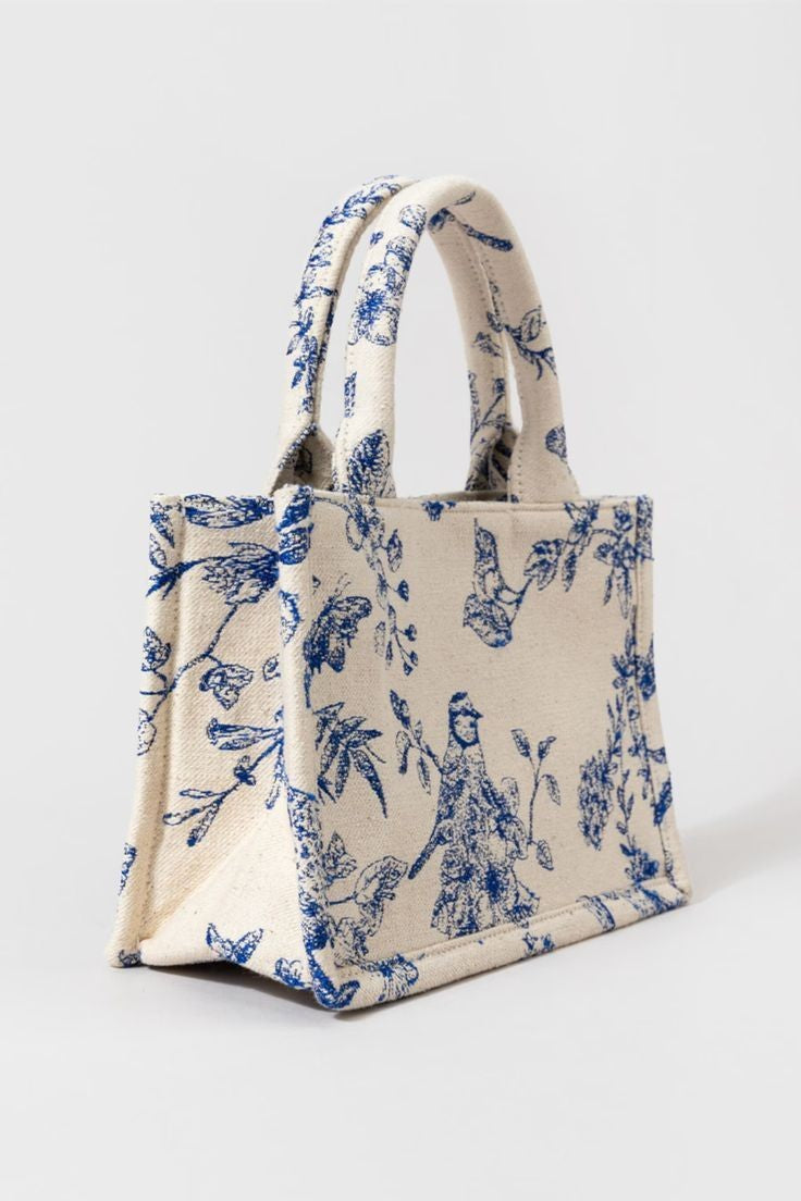 Floral Design Print Mini Jute Bag with Zipper