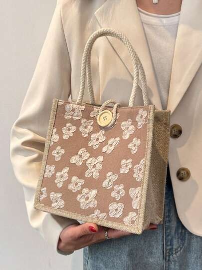 Flower Embroidery Stylish Jute with Button Closer