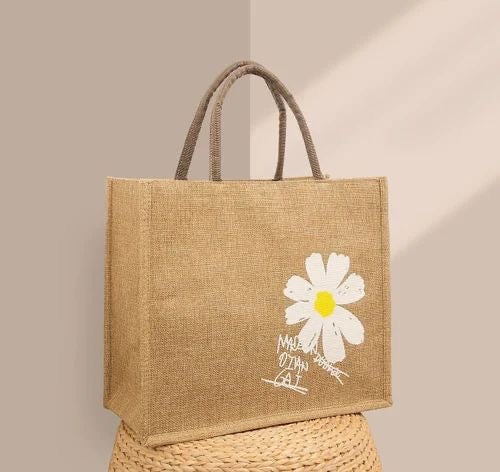 Flower Printed Jute Bag