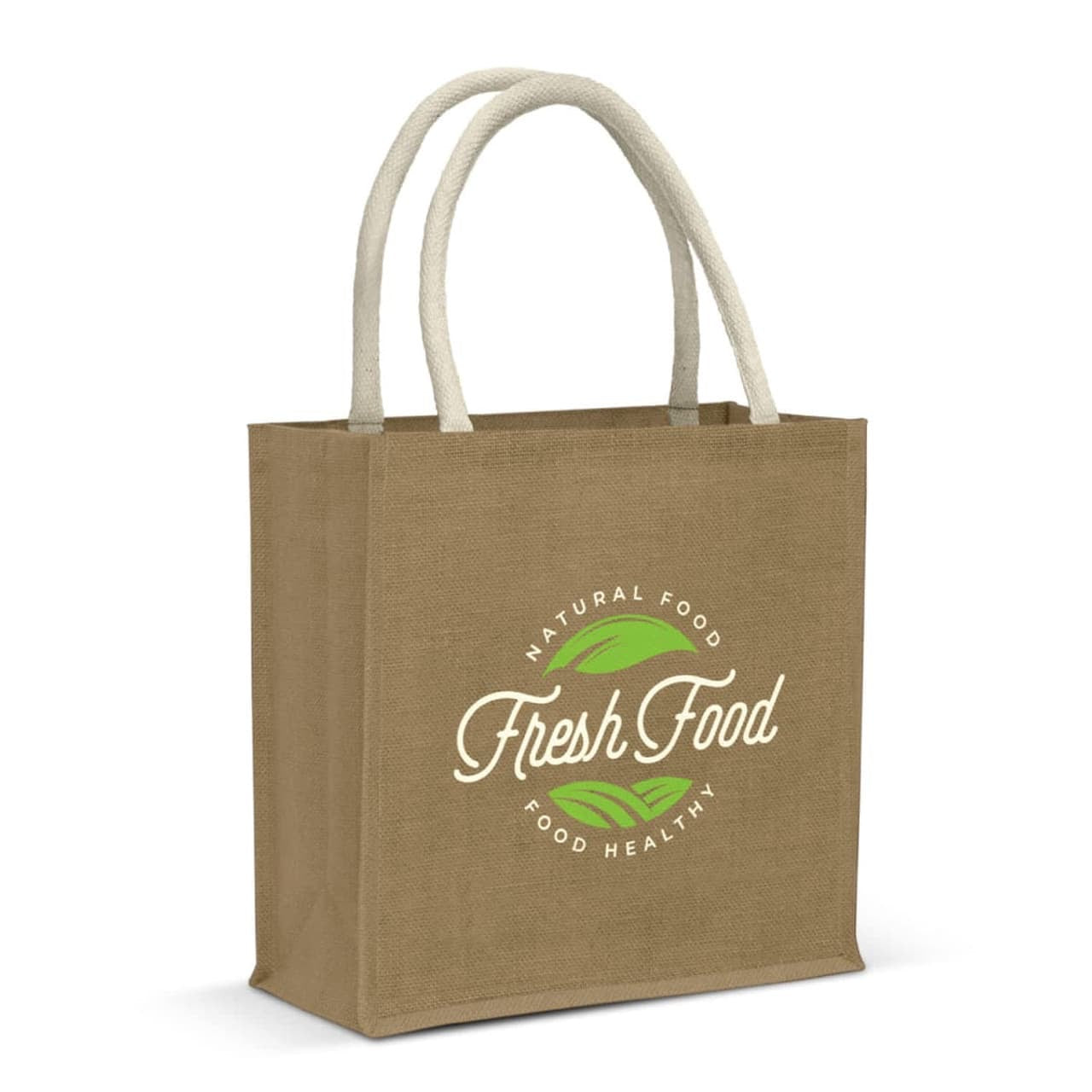 Jute Tote Bag with Fresh Food Printed on it
