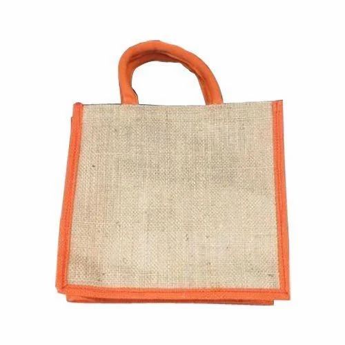 Orange Colour Border Plain Jute Bag
