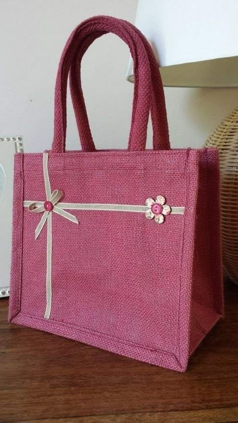 Pink Colour Jute Bag with Cute Bow
