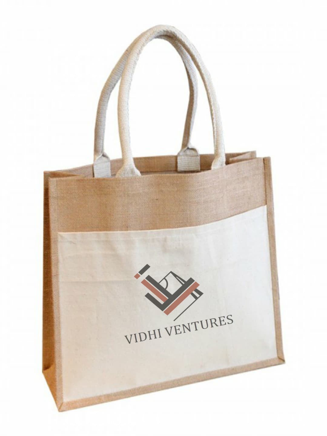 Printed Jute Bag with Front Pocket