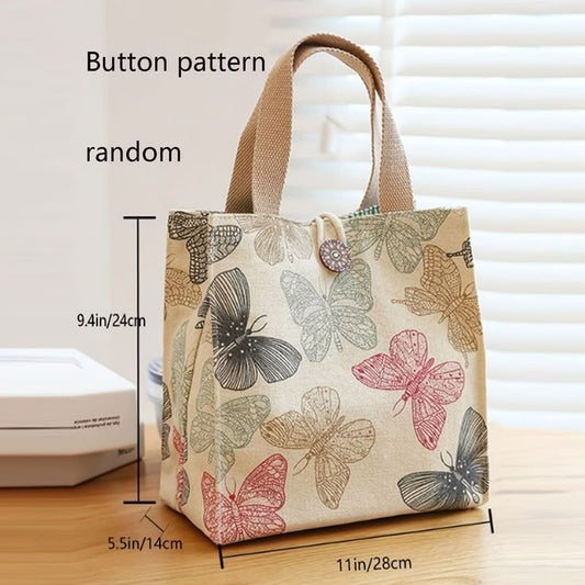 Butterflies Printed Mini Jute Bag with Button Closer