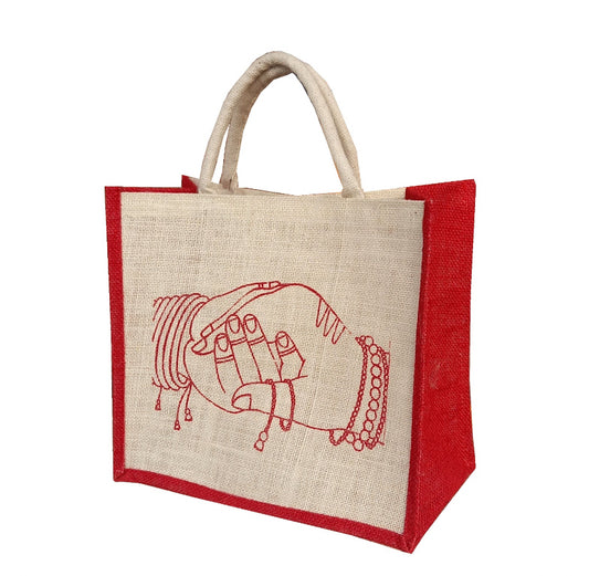 Colored Edge with Design printed  on Front Jute Bag