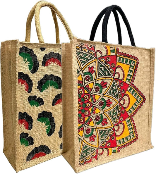 Colorful Mandala Design with Zipper Jute Bag
