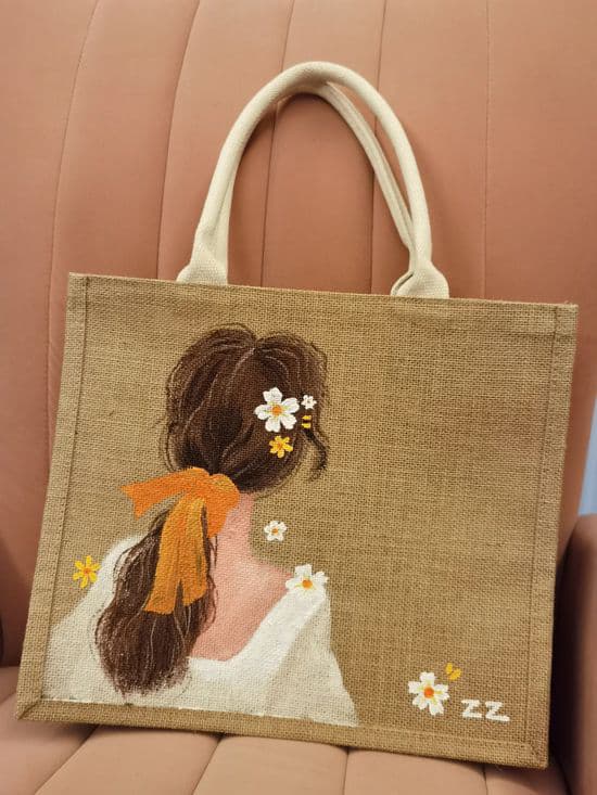 Cute Girl Printed Jute Bag