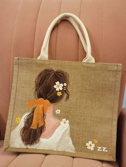 Cute Girl Printed Jute Bag
