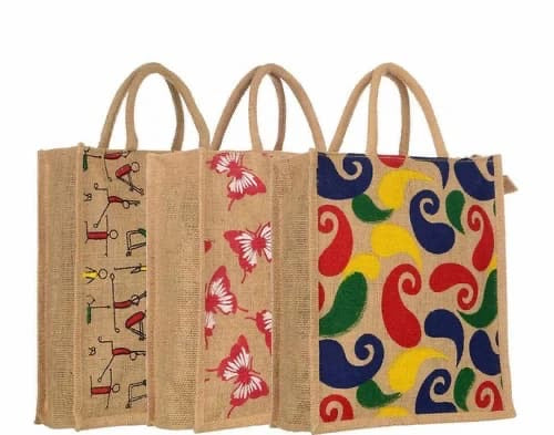 Different and Multi - Design Jute Bag with Zipper 