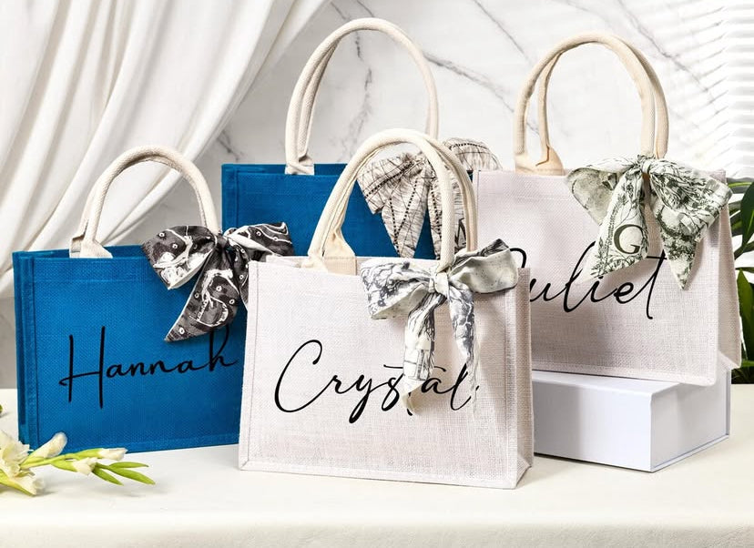  Gifting Jute Bag with Different name Printed and Bow