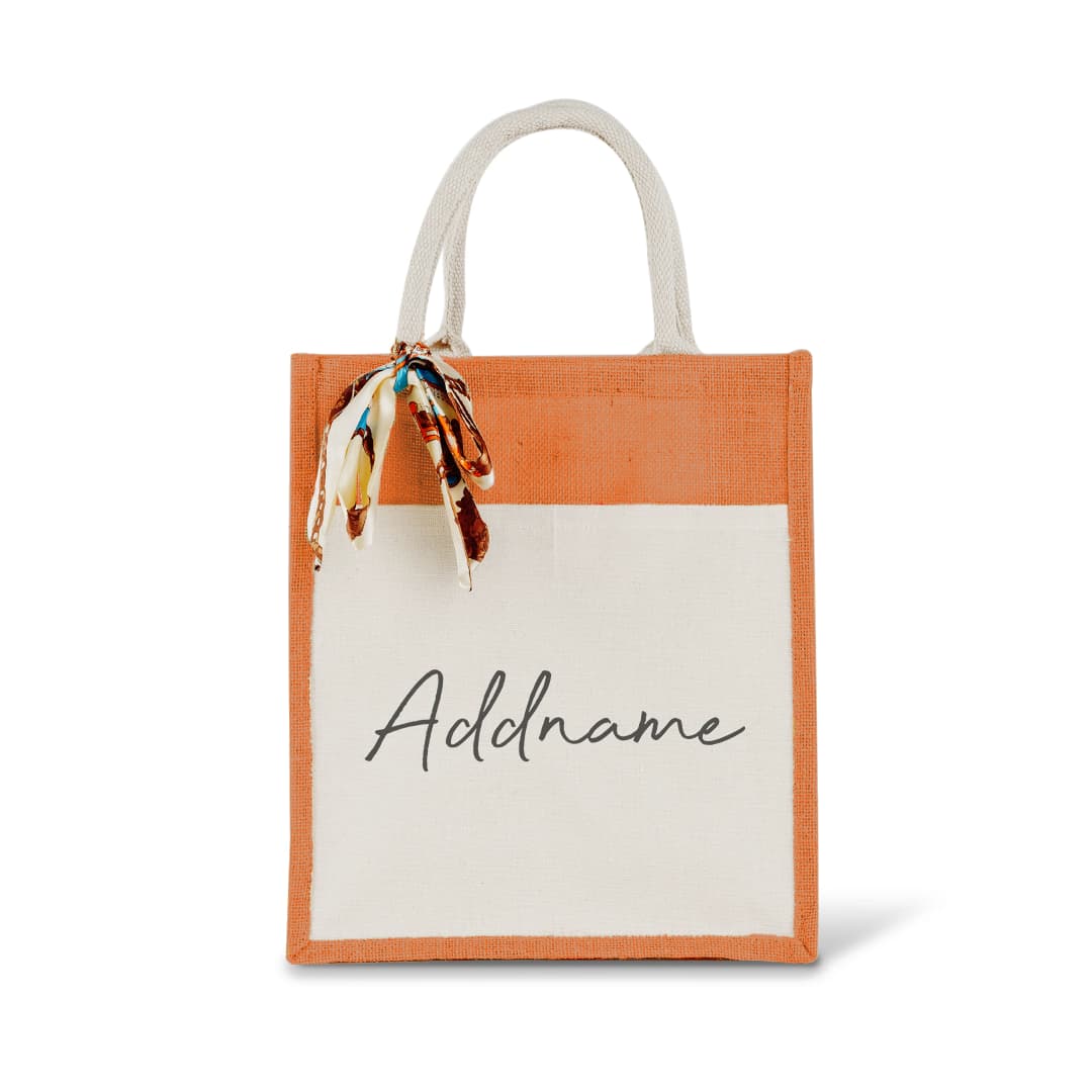 Jute Bag with Colorful Bow and Front Pocket