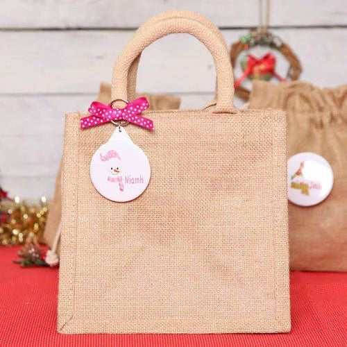 Mini Jute Bag with Ribbon and Key Ring