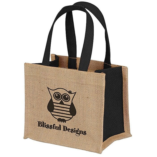Mini Jute Bag with an Owl and Text Printed Jute Bag