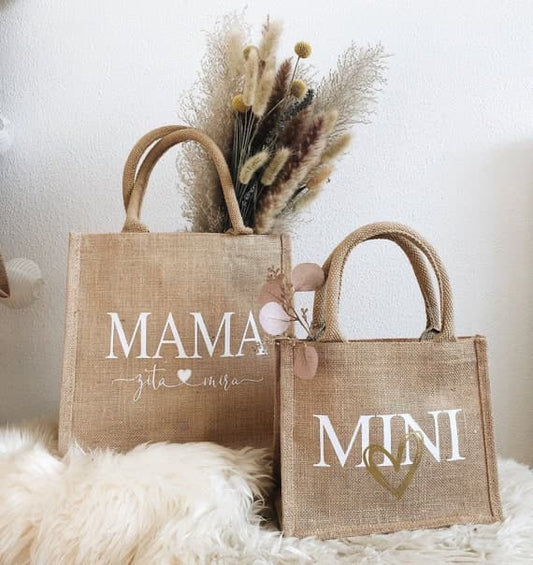 One-Side Printed with Cotton Rope Handle Couple Jute Bag