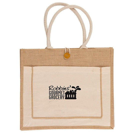 Pocket Jute Bag with  Rope Handle and a Button Closure
