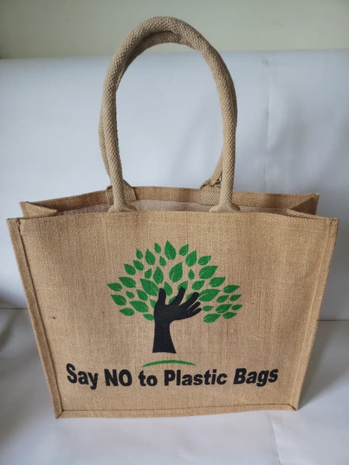Text Printed with Cotton Rope Handle Jute Bag