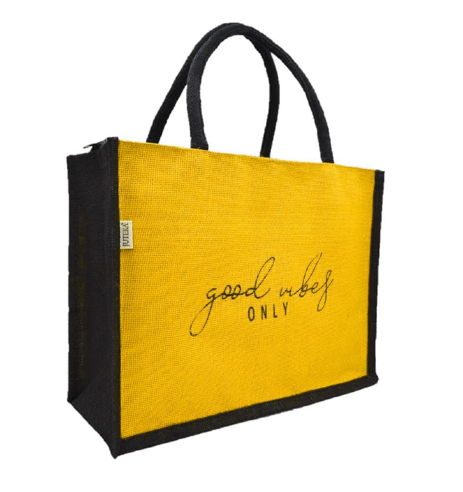 Text Printed with Zipper Coloured Jute Bag