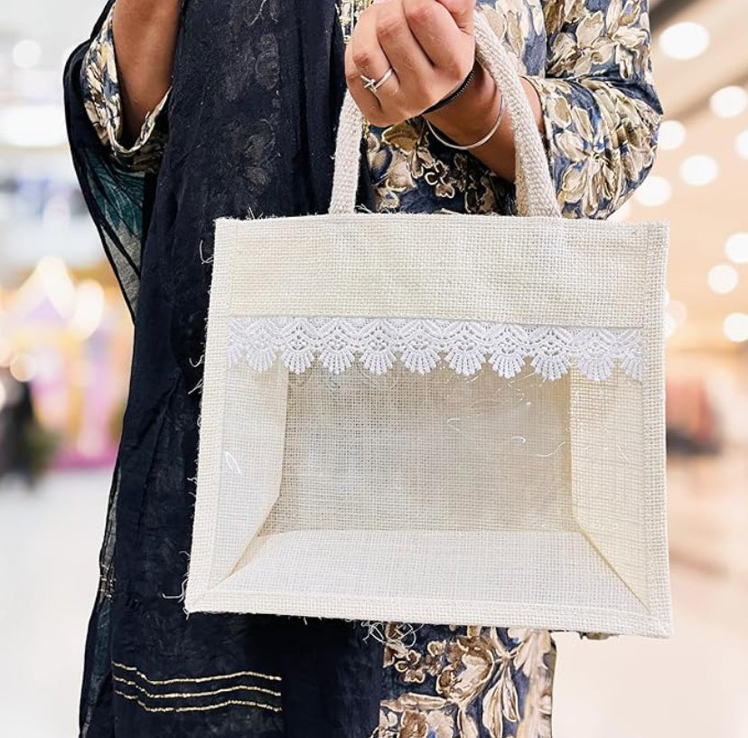Transparent Mini Jute Bag with Lace