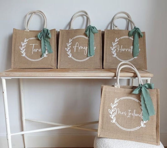 Weddind Printed with Bow Jute Bag