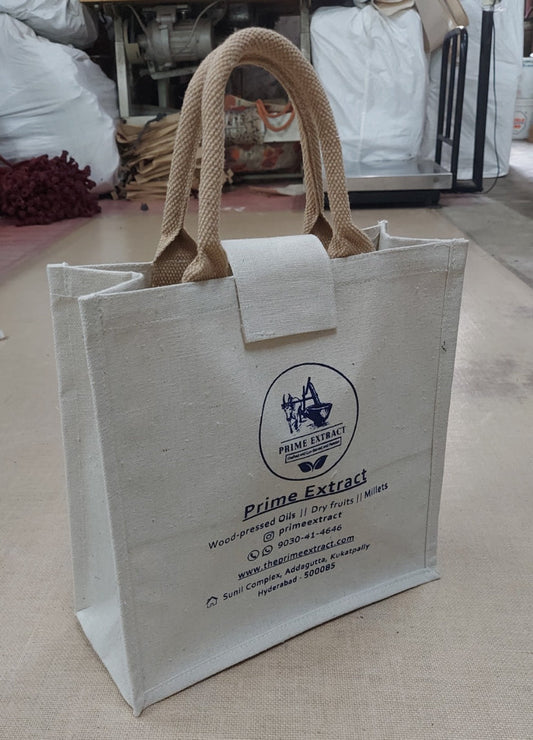 White Cotton Canvas Printed Jute Bag