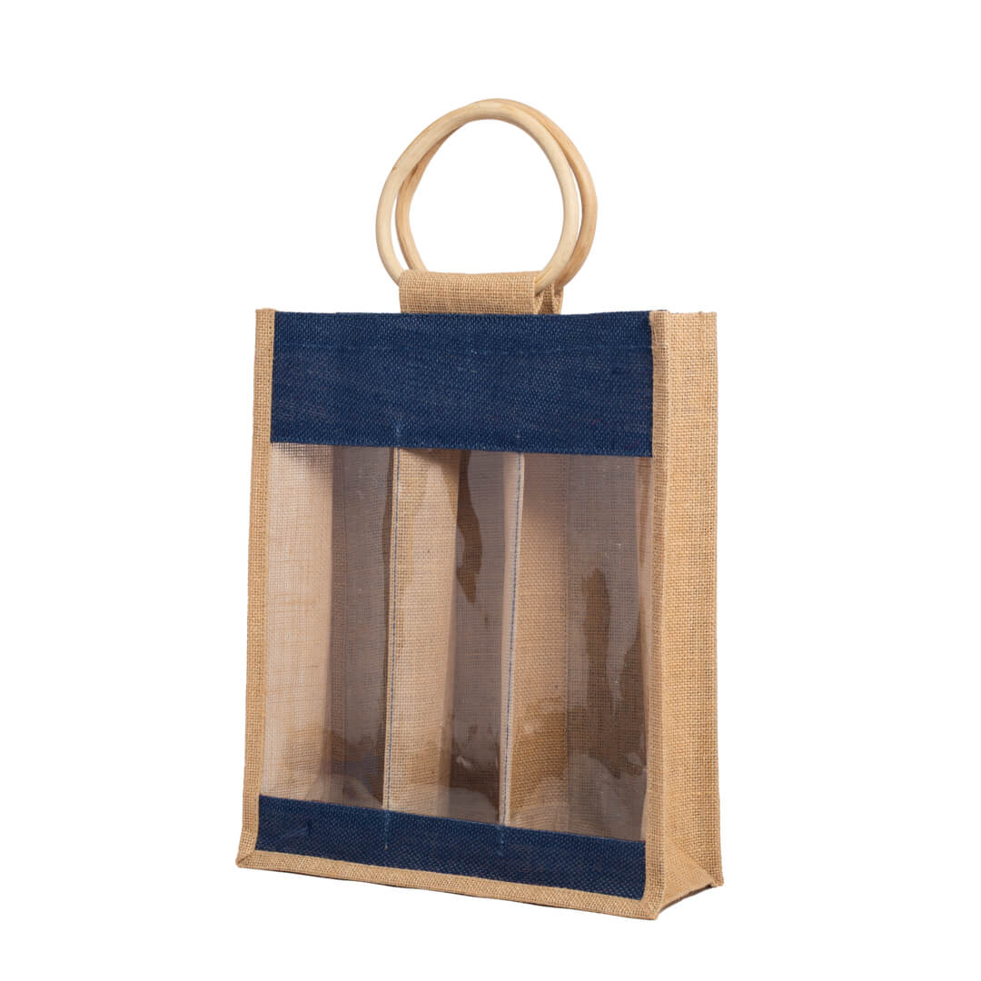 Wine Jute Bag with a Window and Cane Handle