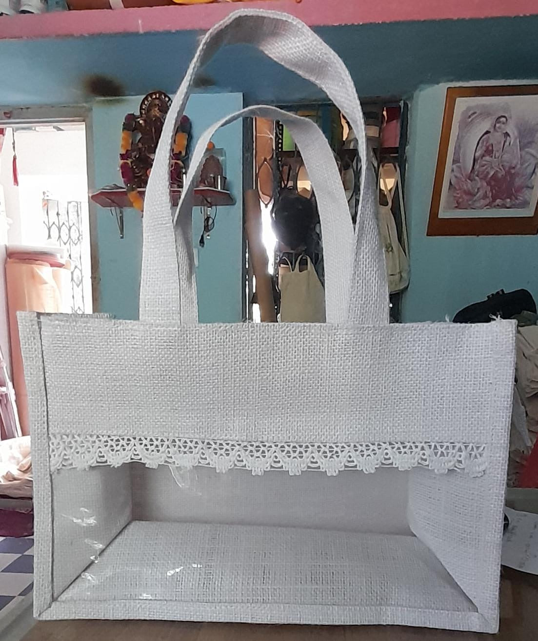 One Side Transparent White Wedding Jute Bag