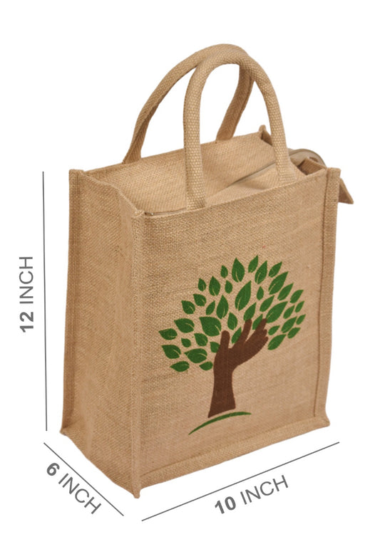 Chain Zipper Two-Side Printed Natural Jute Bag