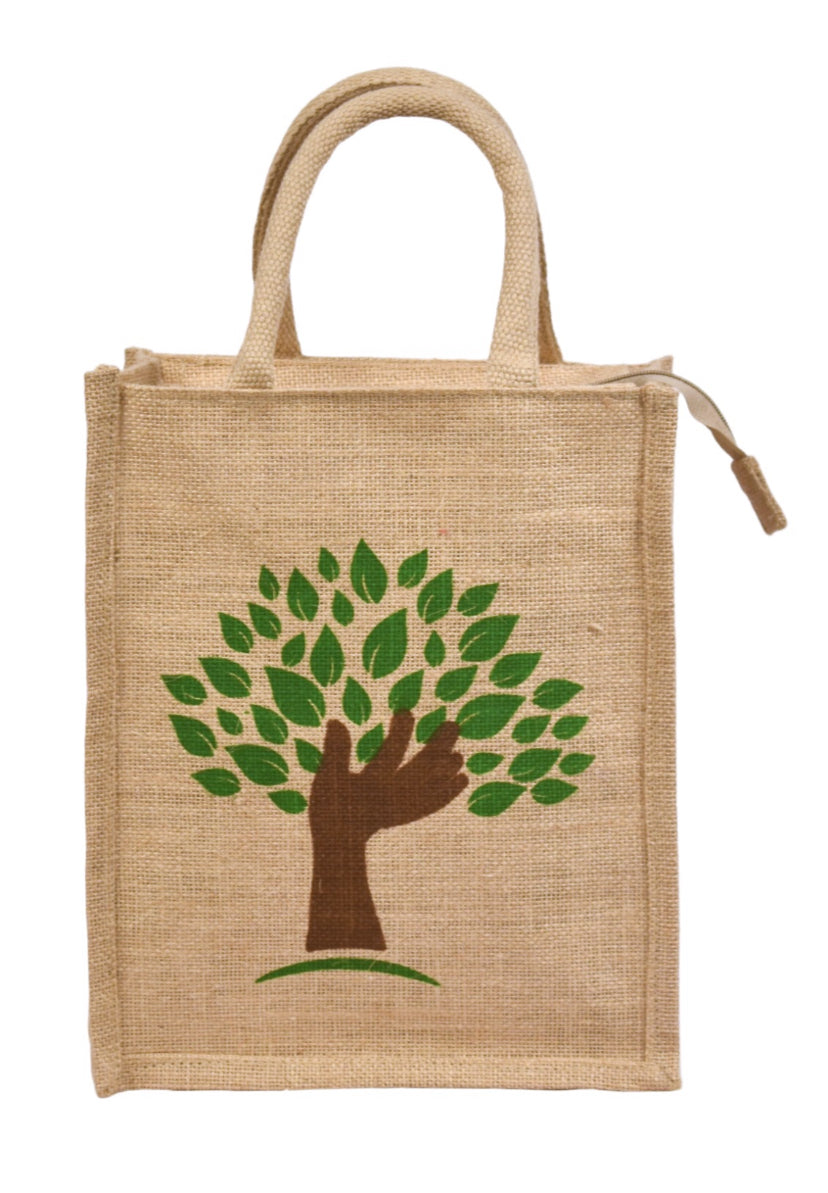 Chain Zipper Two-Side Printed Natural Jute Bag