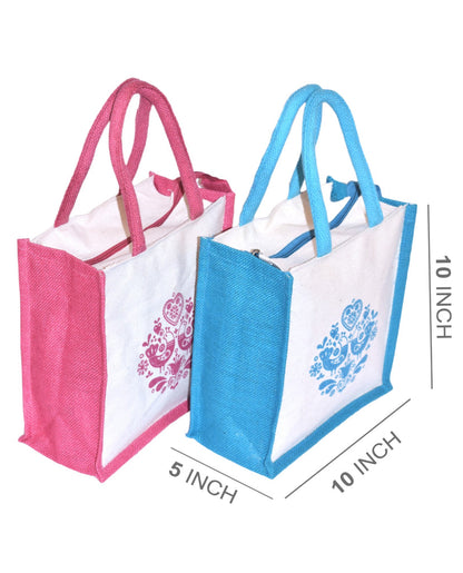 Chain Zipper Multicoloured Printed Jute Bag