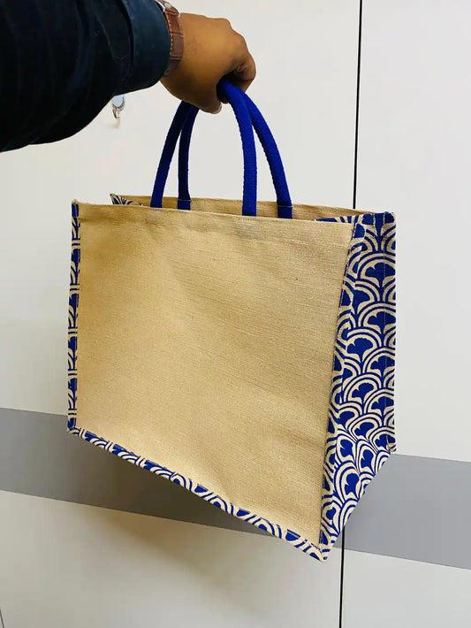 Multicolour Natural Jute Bag with Blue Handle