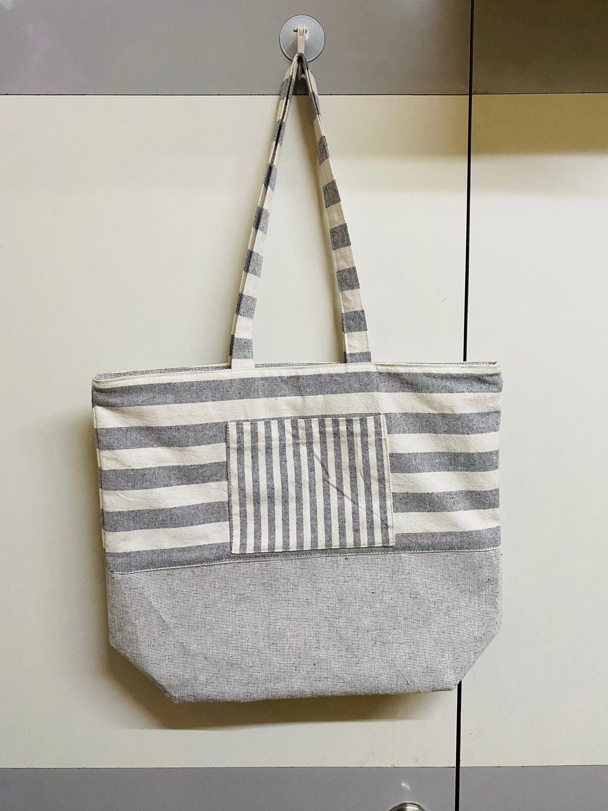 Printed Designer Canvas Tote Bag with Chain Zipper