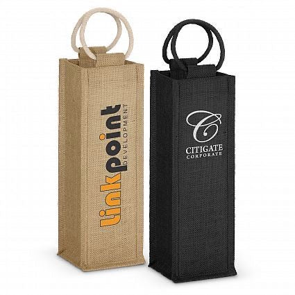 Logo Printed Single Wine Designer Jute Bag