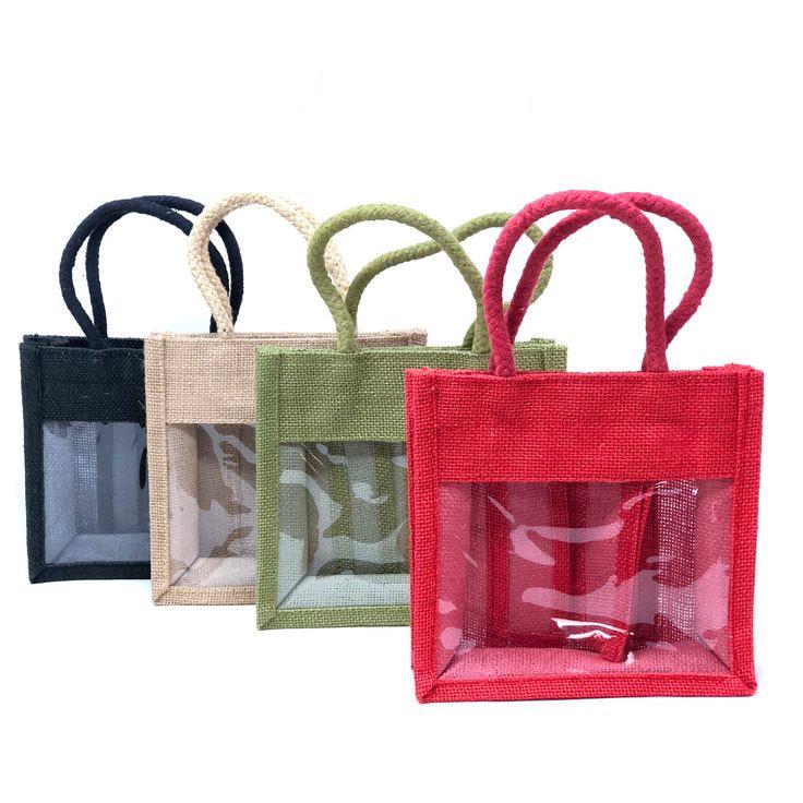 Multicolour Natural Jute Bag One-Side Transparent