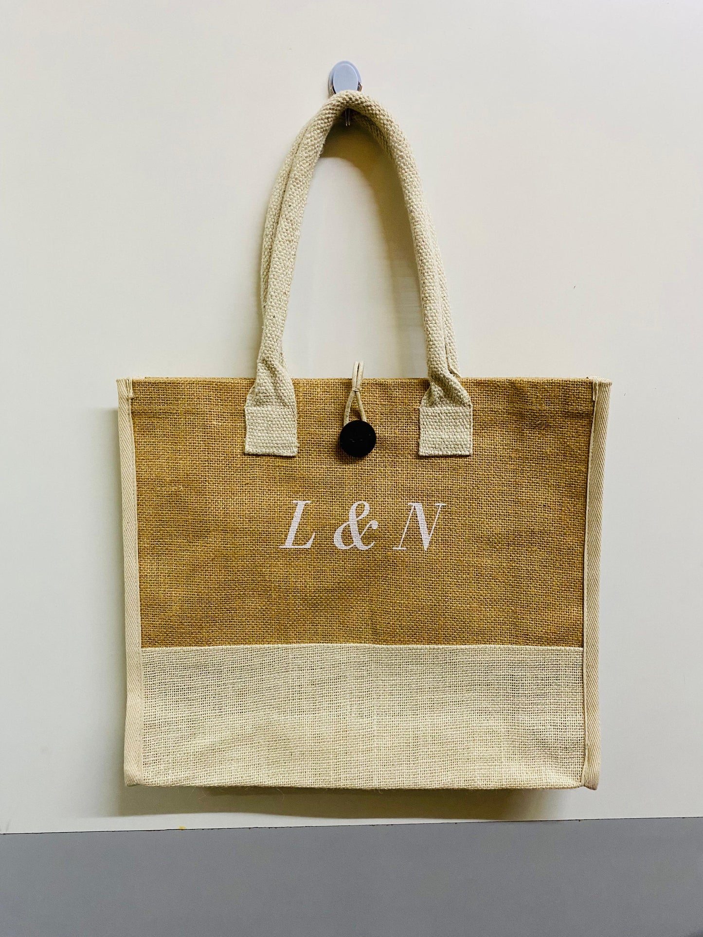 Chain Zipper Printed Natural Jute Bag