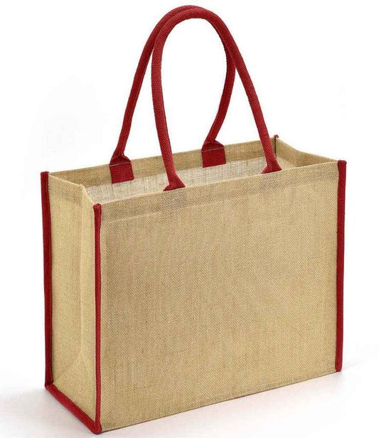 Plain Natural Jute Bag with Coloured Handle